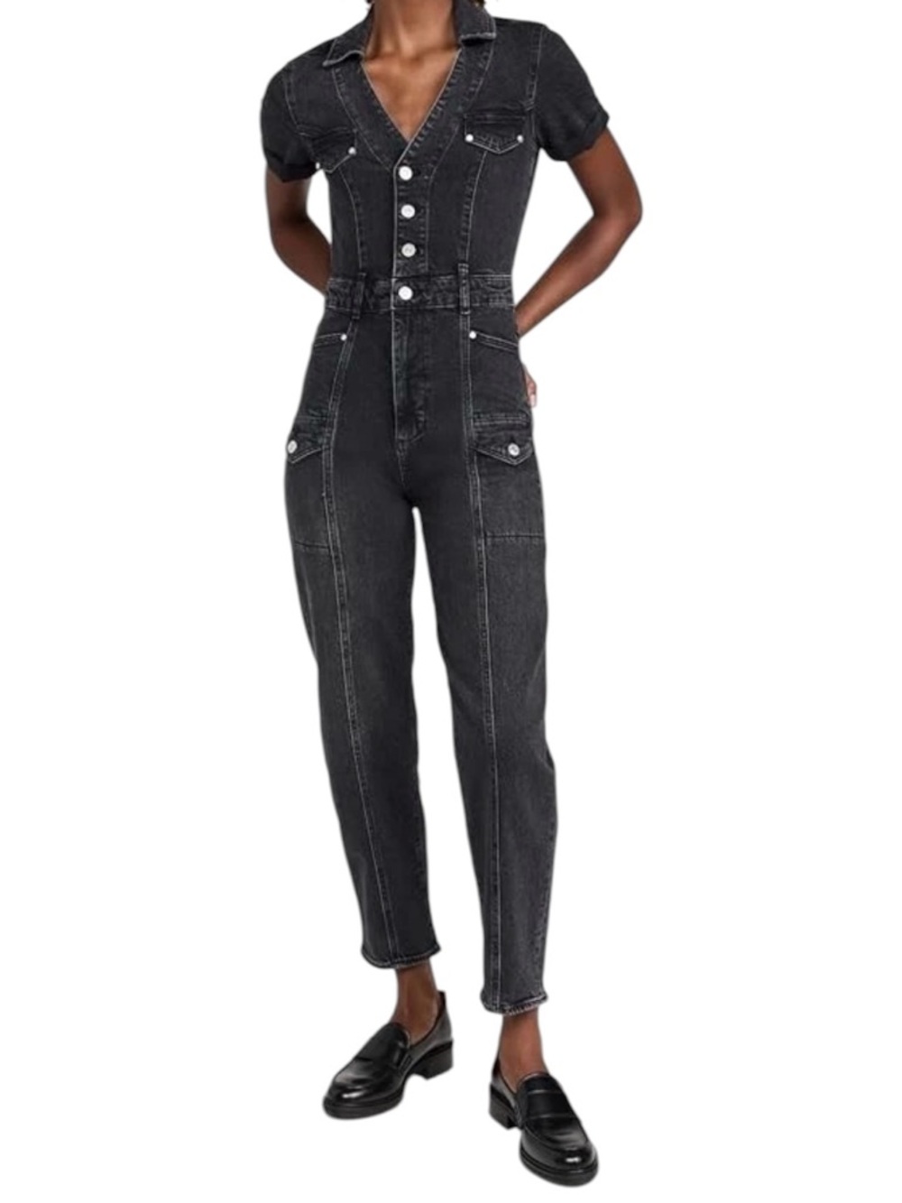 PAIGE New Women’s Alexis Denim Jumpsuit In Dark Asphalt Sz.2 Retro Gothic